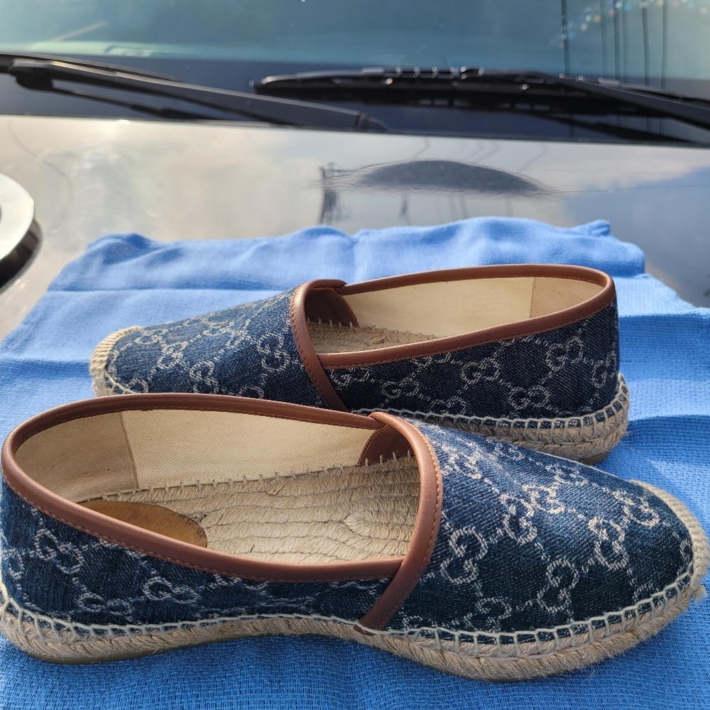 Authentic Gucci Denim GG Pillar Espadrilles
